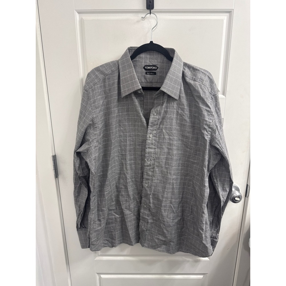 Tom Ford 46/18 Grey Glen Plaid Cotton Dress Shirt Mens Italy
